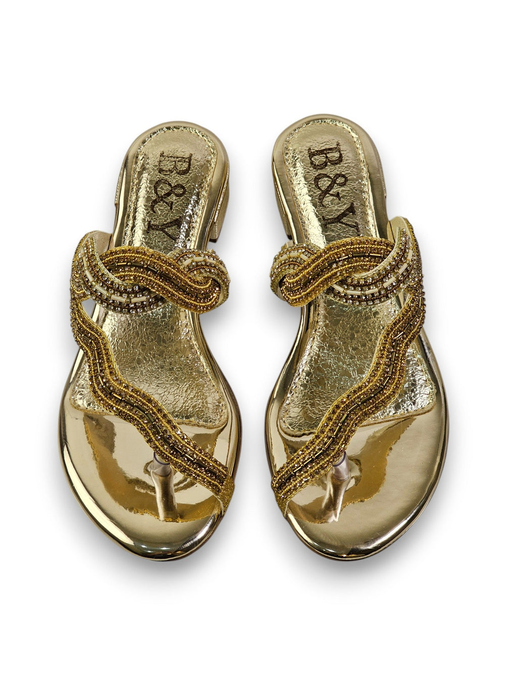 Beat Golden Block Heel Slip On Sandal - Bilwani & Yakoob