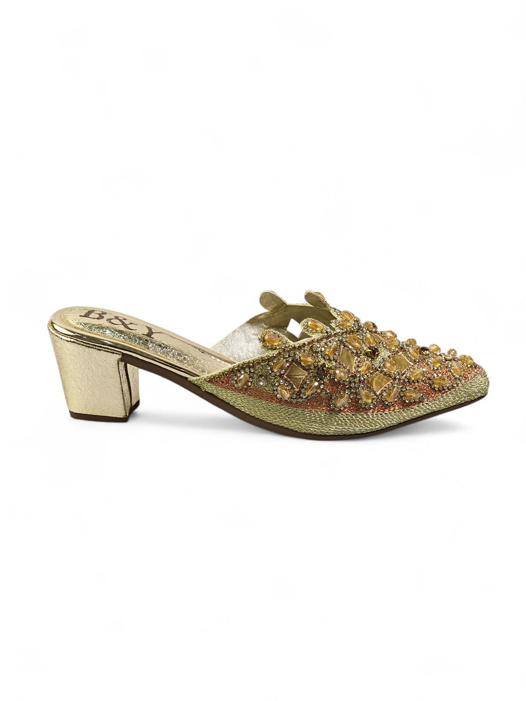 Flondra Golden Mid Heel Mule