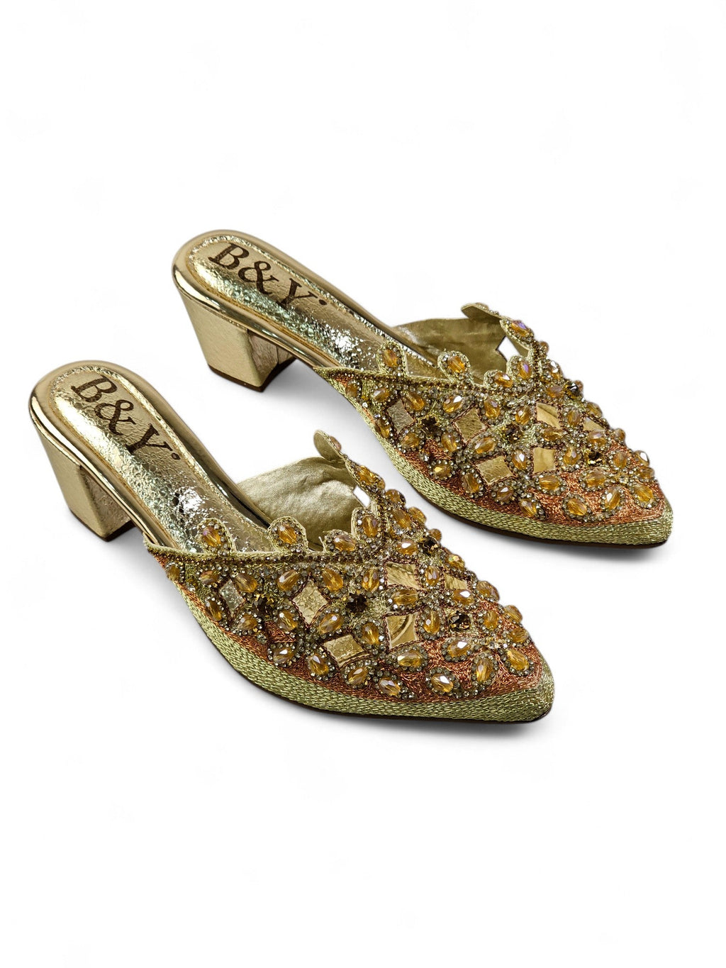 Flondra Golden Mid Heel Mule