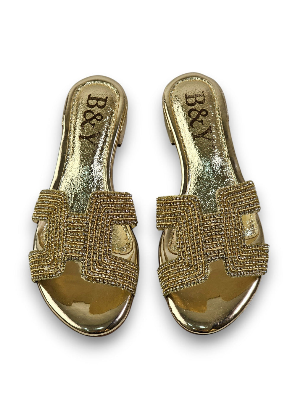Sparkle Golden Block Heel Slip On Sandal