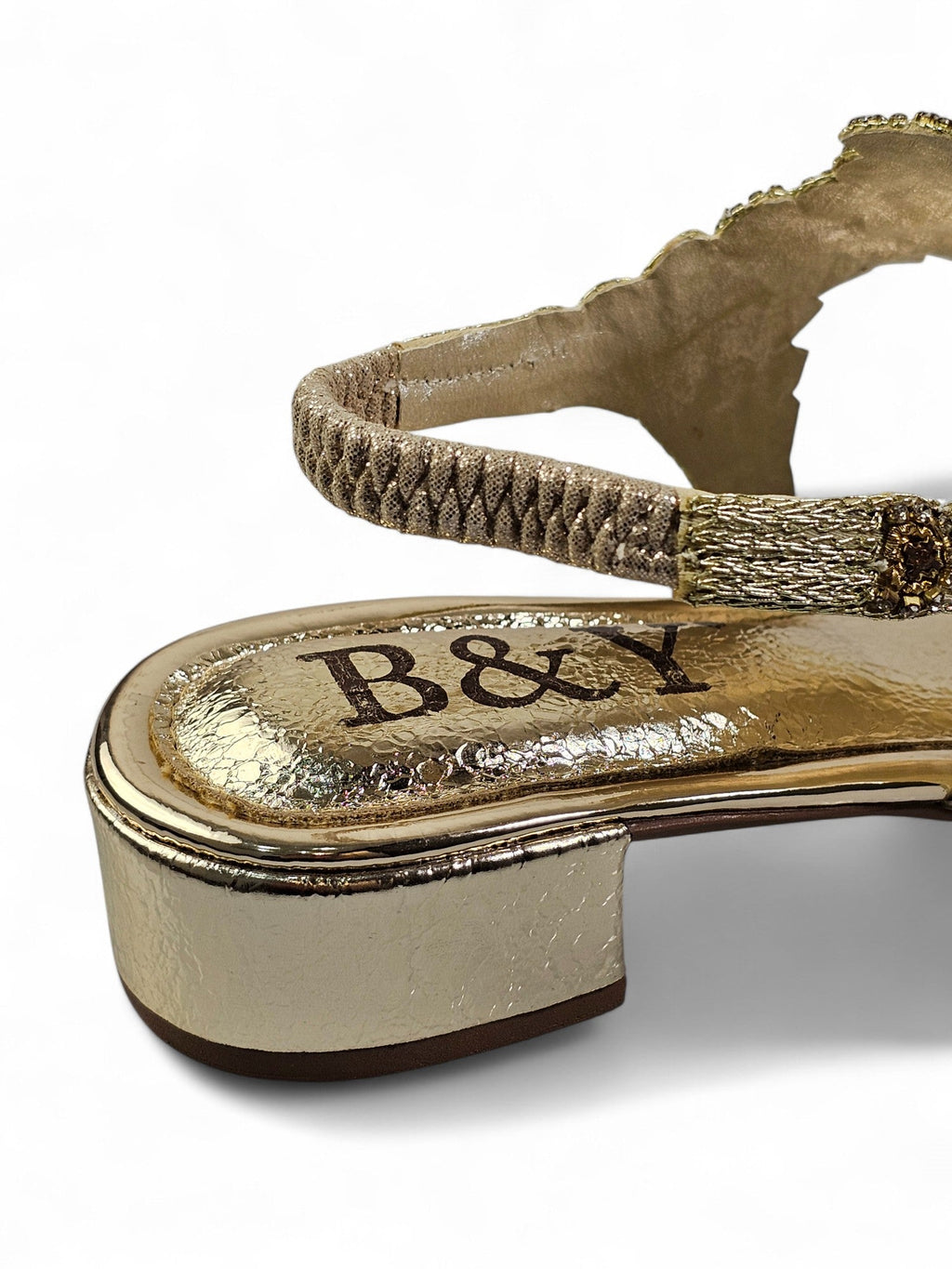 Cue Golden Block Heels Sandal - Bilwani & Yakoob