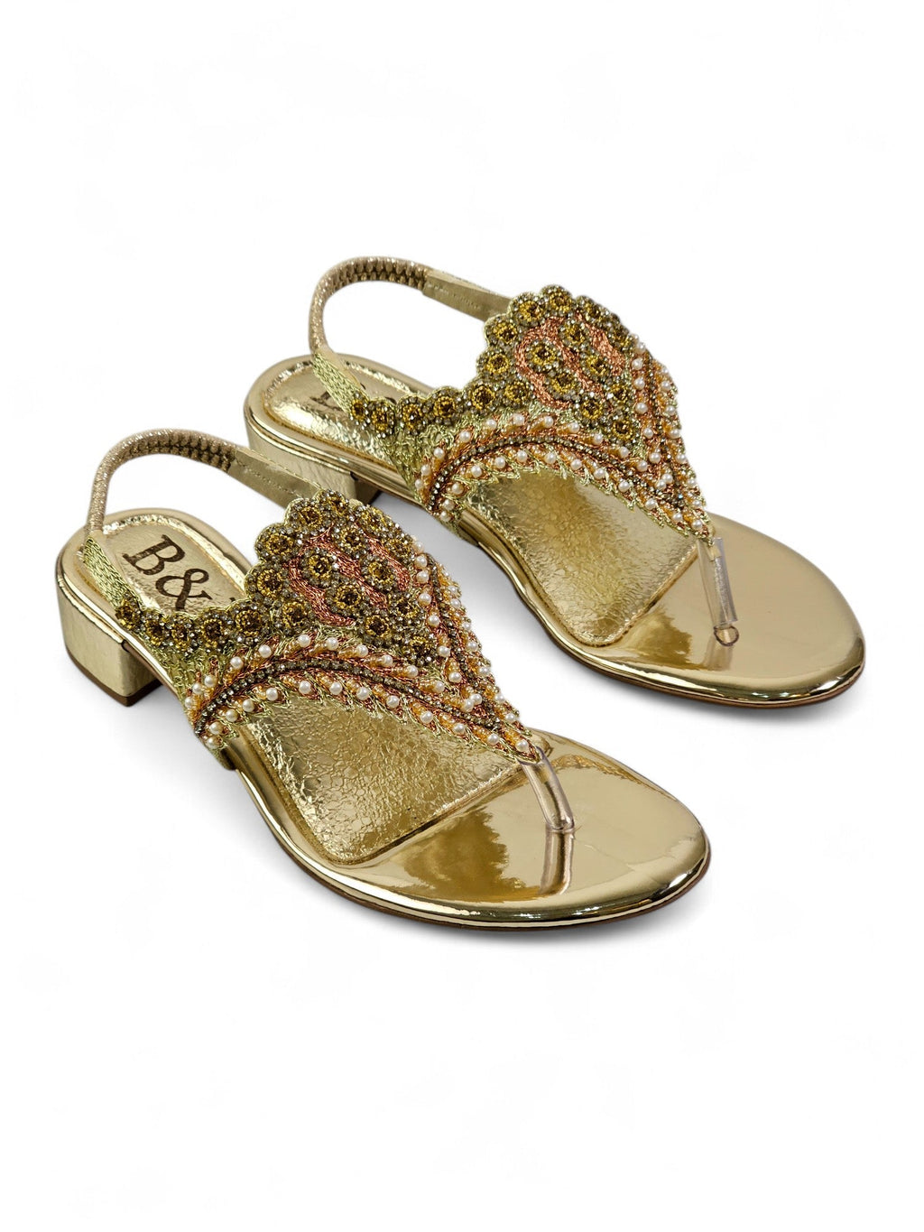 Cue Golden Block Heels Sandal - Bilwani & Yakoob