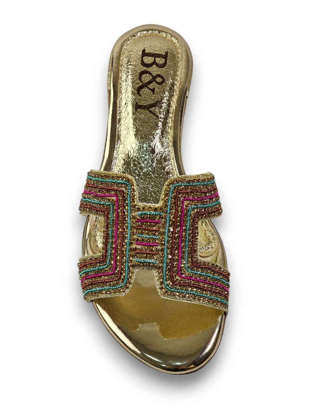 Sparkle Golden Block Heel Slip On Sandals