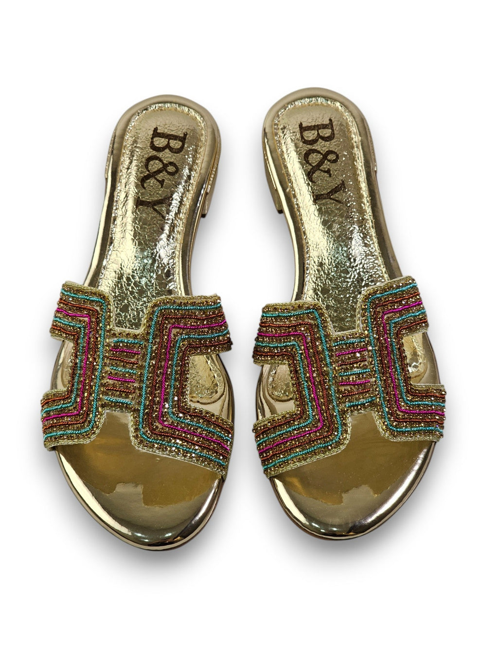 Sparkle Golden Block Heel Slip On Sandals