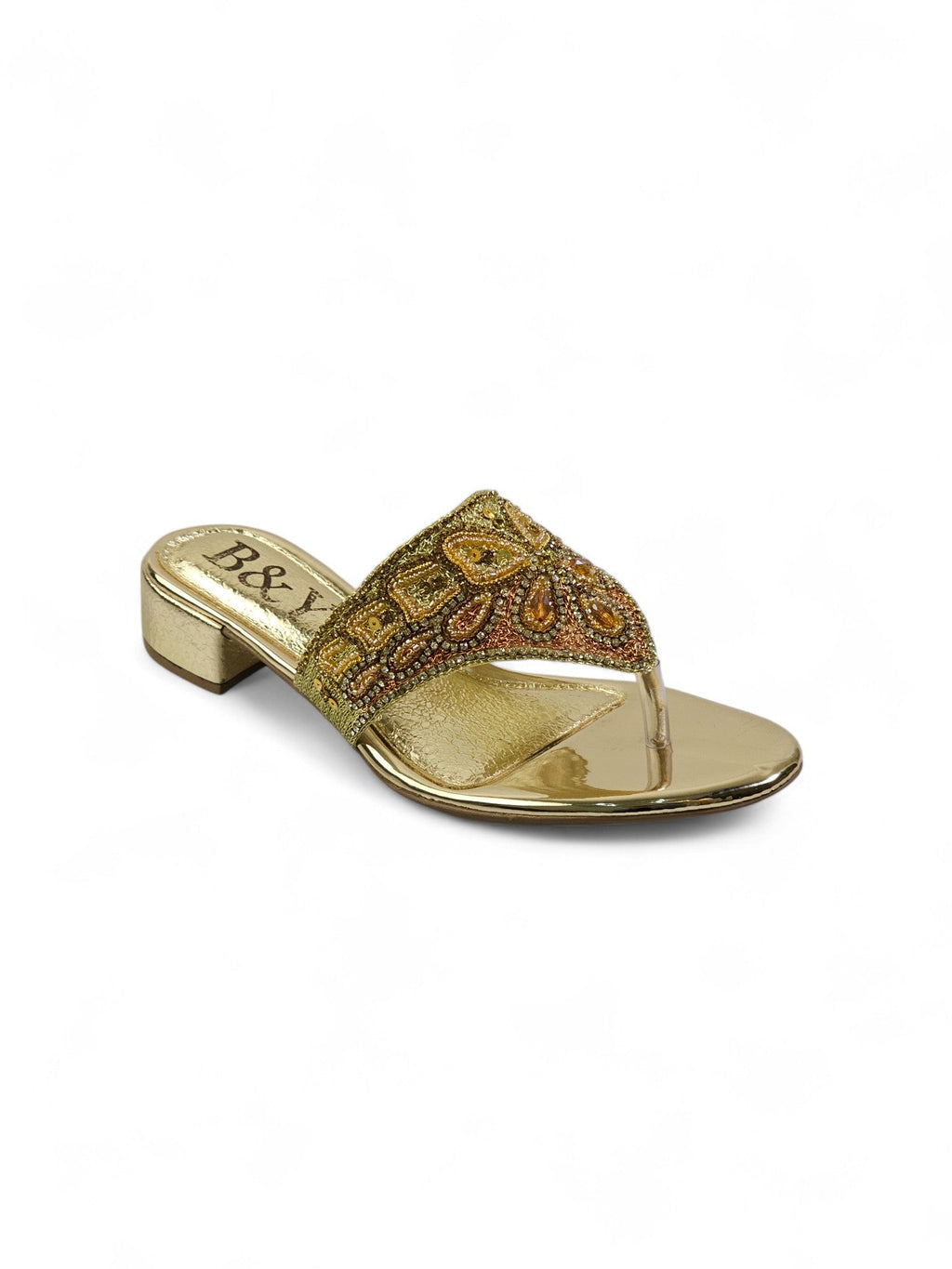Drizzle Golden Block Heel Flip Flop - Bilwani & Yakoob