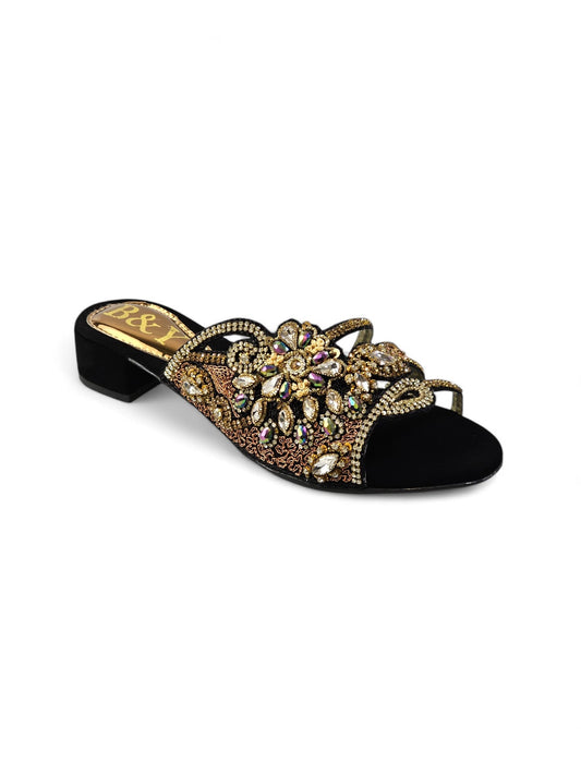 Velique Black Block Heel Slip-on Sandal