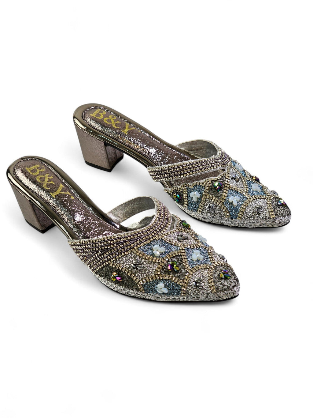 Zamirae Silver Mid Heel Mule