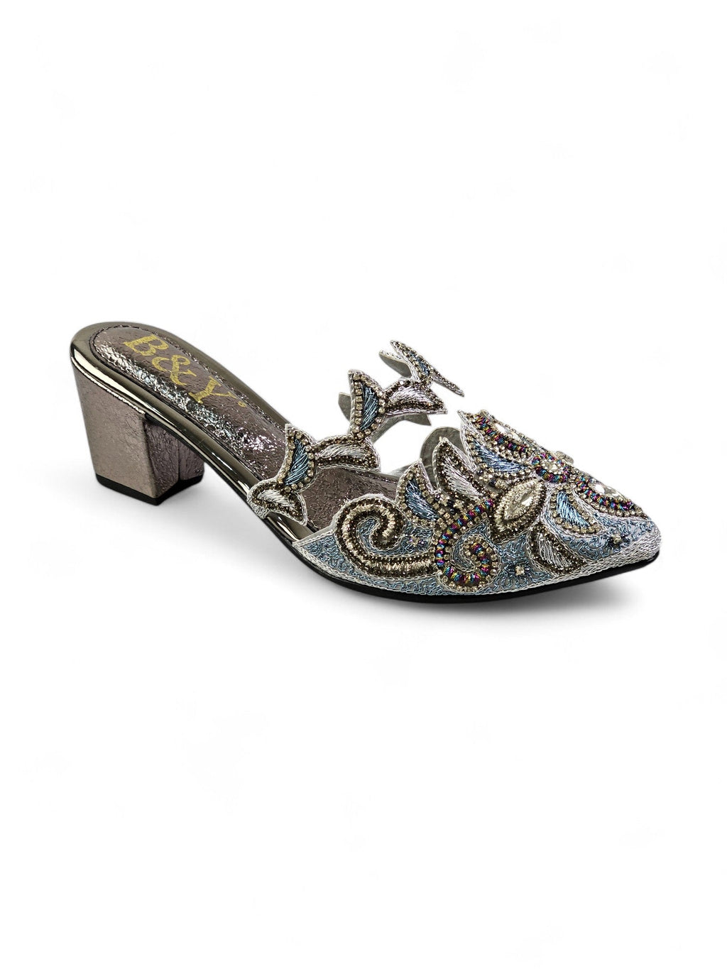 Cirella Silver Mid Heel Mule - Bilwani & Yakoob