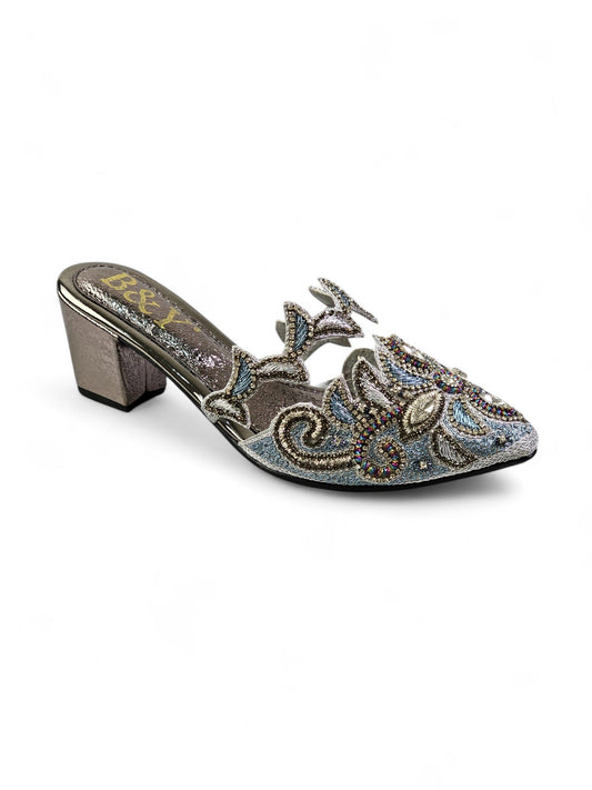 Cirella Silver Mid Heel Mule