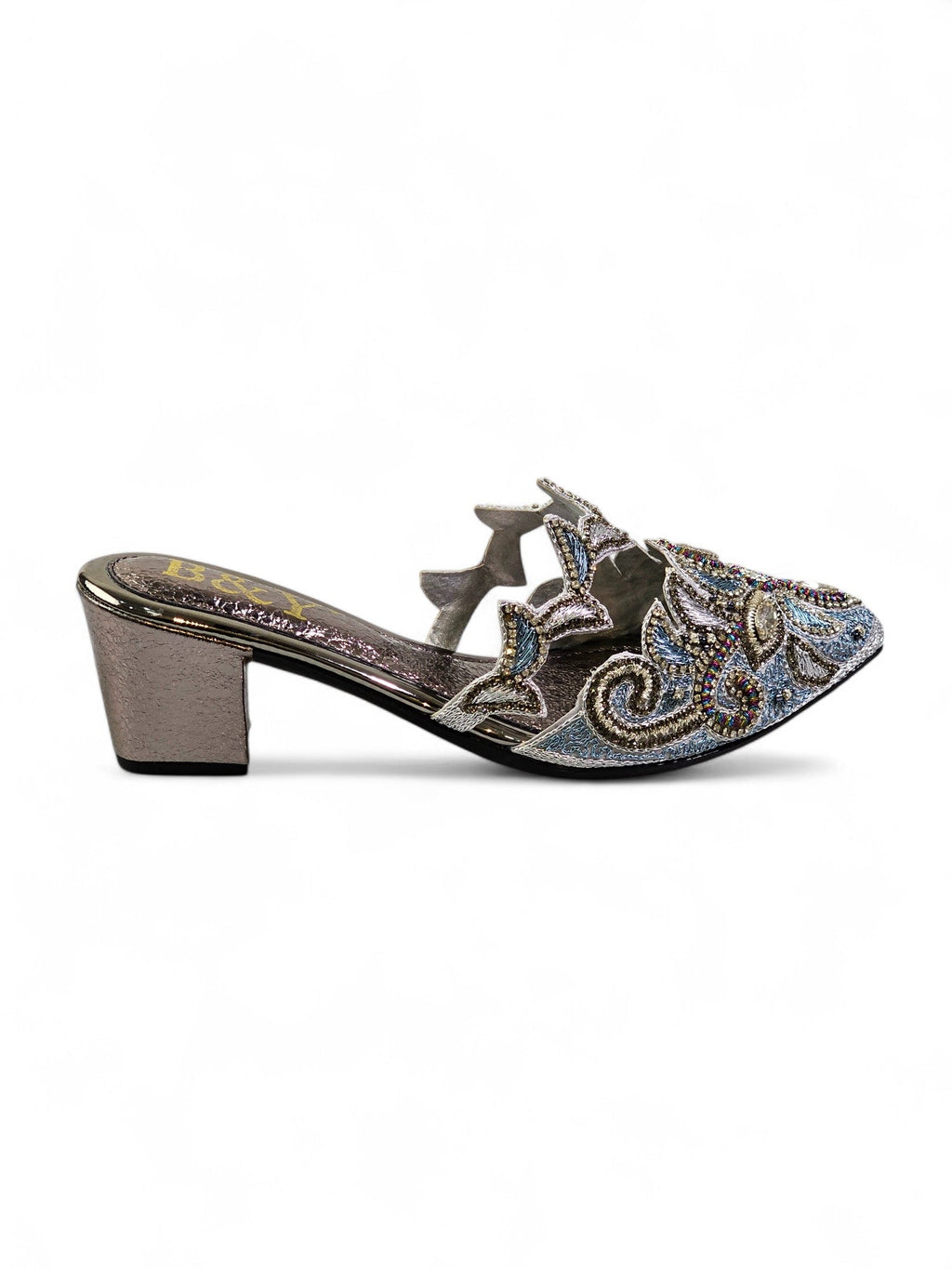 Cirella Silver Mid Heel Mule - Bilwani & Yakoob