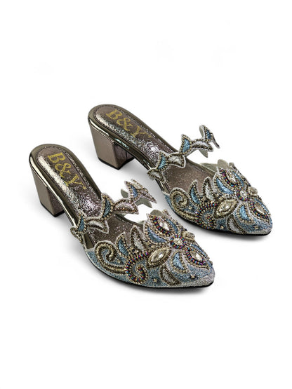 Cirella Silver Mid Heel Mule