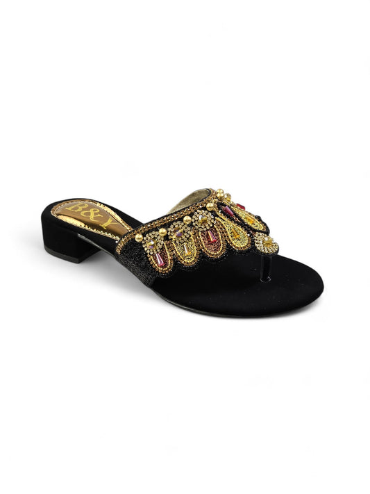 Zaffra Black Block Heel Flip-Flop