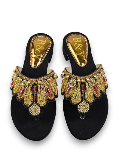Zaffra Black Block Heel Flip-Flop
