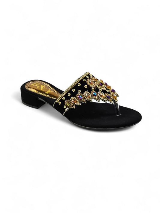 Nuvina Black Block Heel Flip-Flop