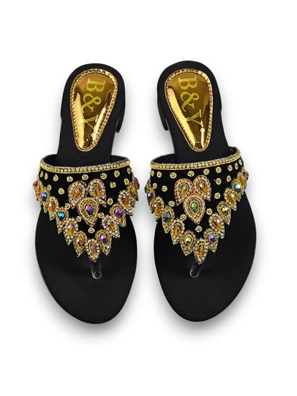 Nuvina Black Block Heel Flip-Flop