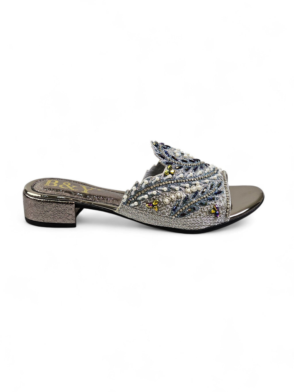 Nest Silver Block Heel Slip On Sandal