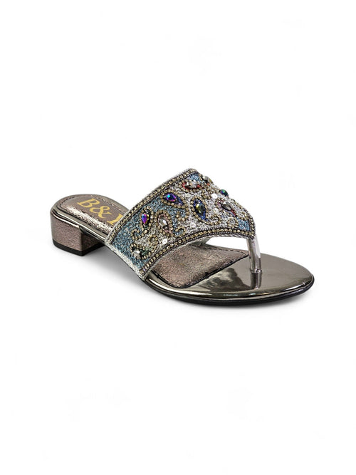 Aura Silver Block Heel Flip Flop - Bilwani & Yakoob