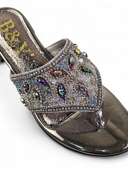 Aura Silver Block Heel Flip-Flop