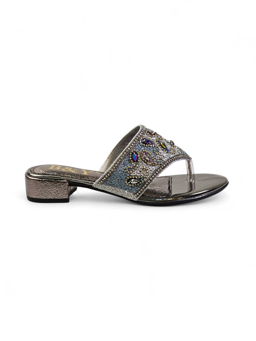 Aura Silver Block Heel Flip Flop - Bilwani & Yakoob
