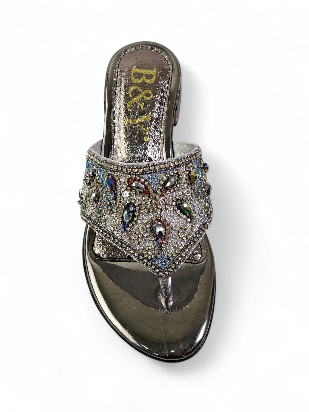 Aura Silver Block Heel Flip Flop - Bilwani & Yakoob