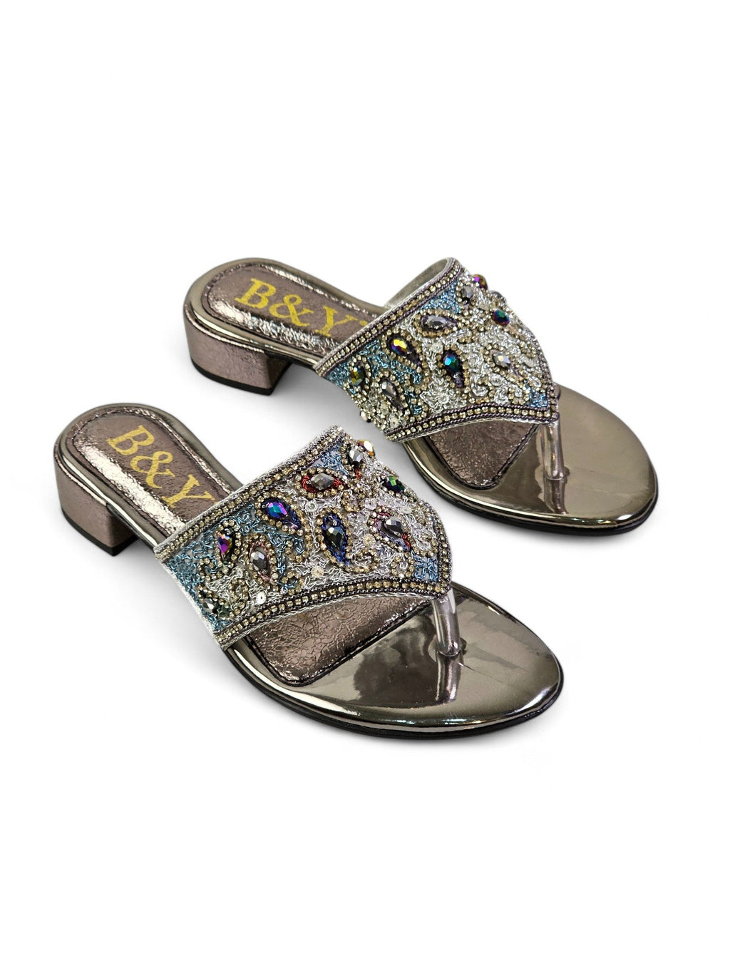 Aura Silver Block Heel Flip Flop - Bilwani & Yakoob
