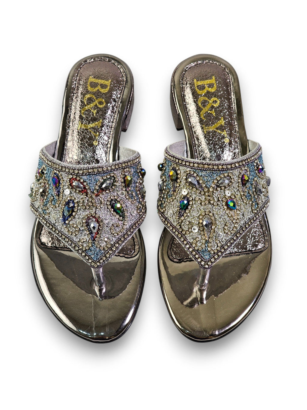 Aura Silver Block Heel Flip Flop - Bilwani & Yakoob