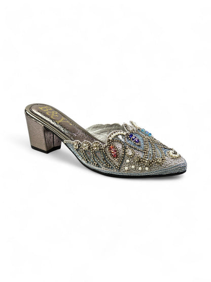 Tavira Silver Mid Heel Mule