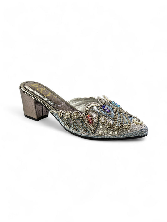 Tavira Silver Mid Heel Mule