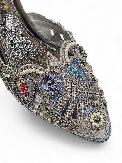 Tavira Silver Mid Heel Mule