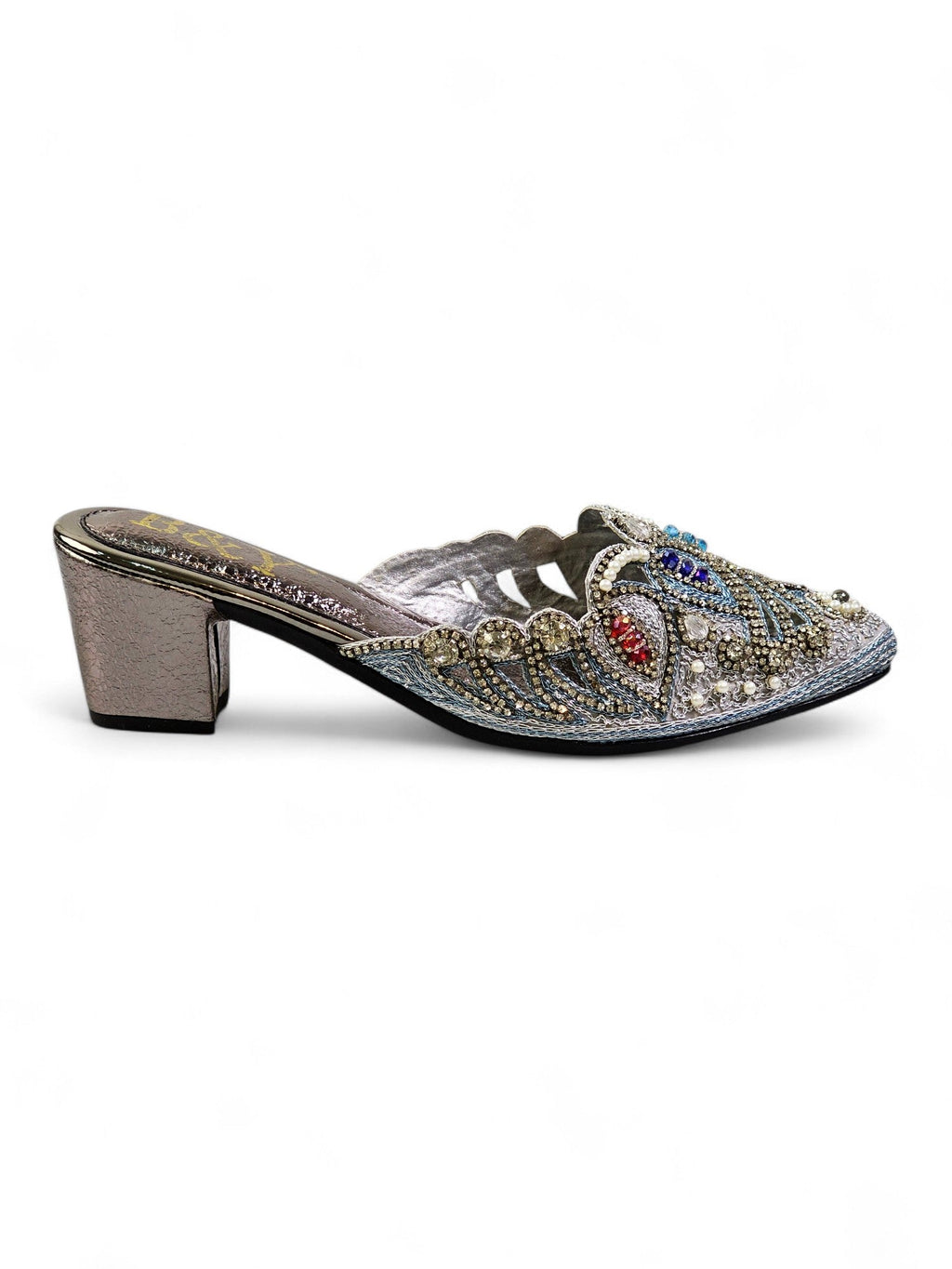 Tavira Silver Mid Heel Mule