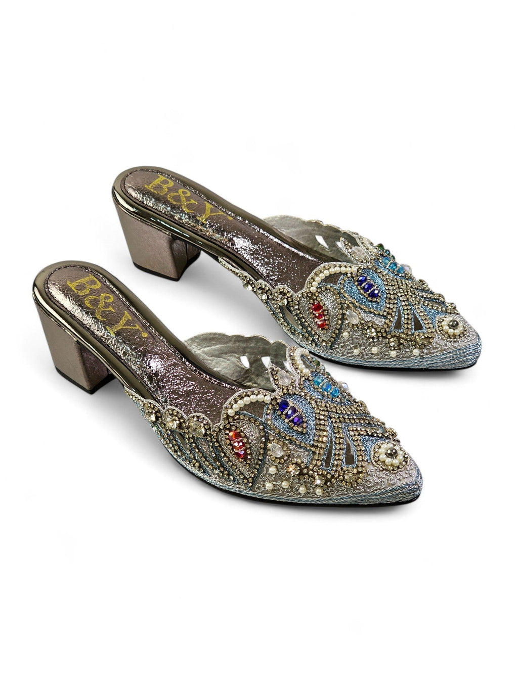 Tavira Silver Mid Heel Mule