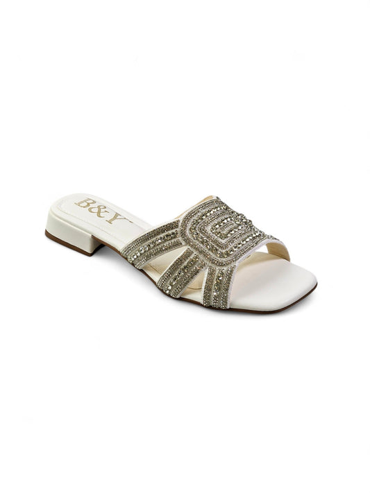 Elarin White Low Heel Slip-on Sandal