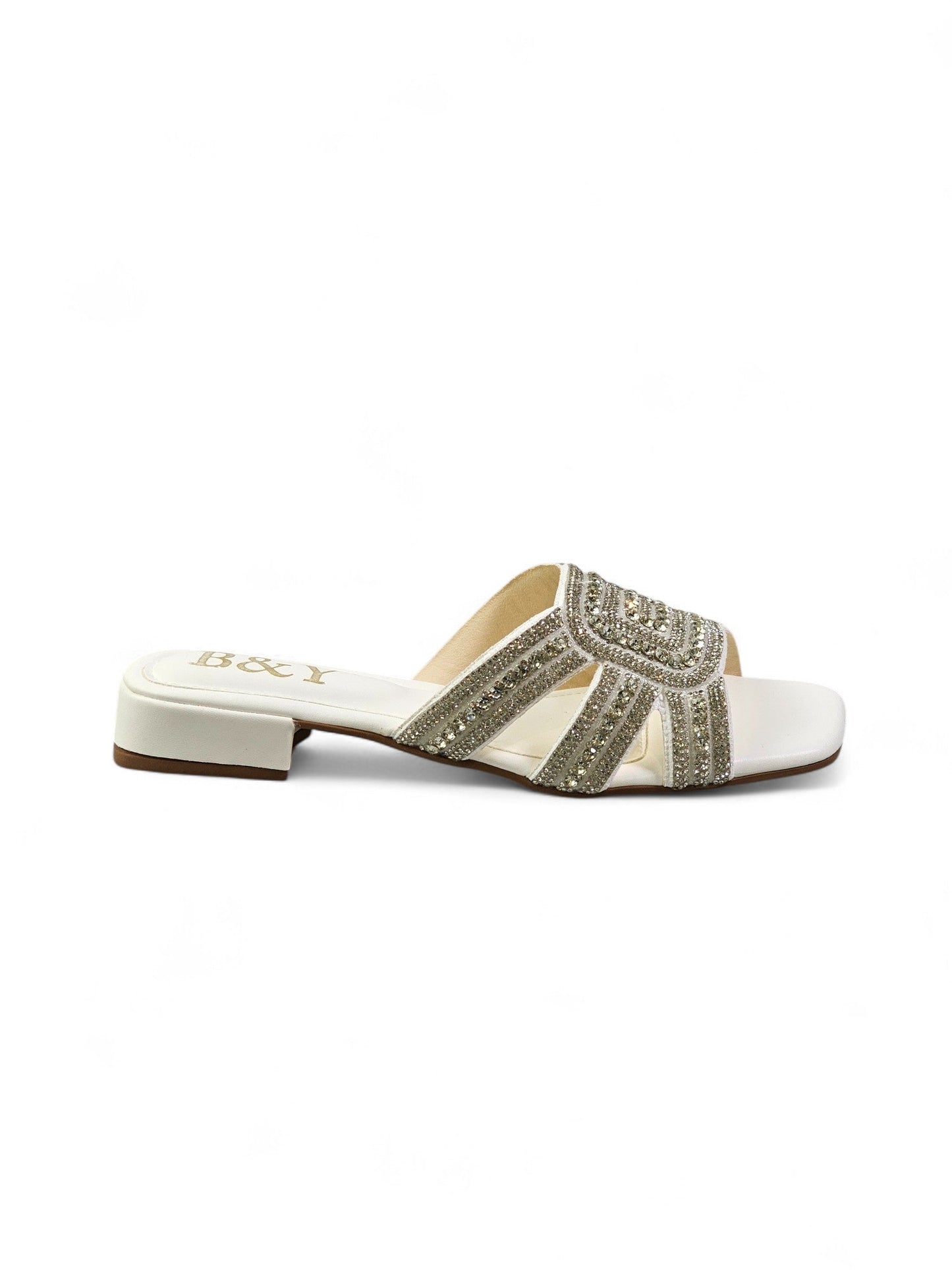 Elarin White Low Heel Slip-on Sandal