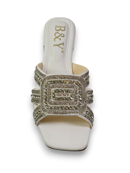 Elarin White Low Heel Slip-on Sandal
