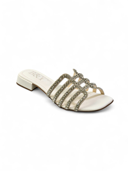 Muse White Low Heel Slip-on Sandal