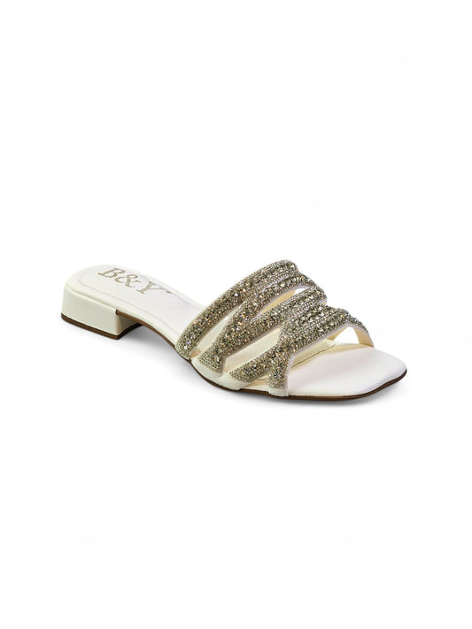 Flame White Low Heel Slip-on Sandal