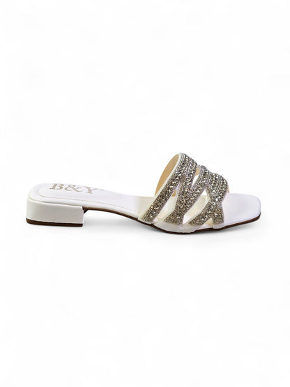 Flame White Low Heel Slip-on Sandal