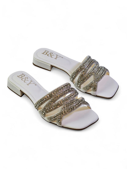 Flame White Low Heel Slip-on Sandal