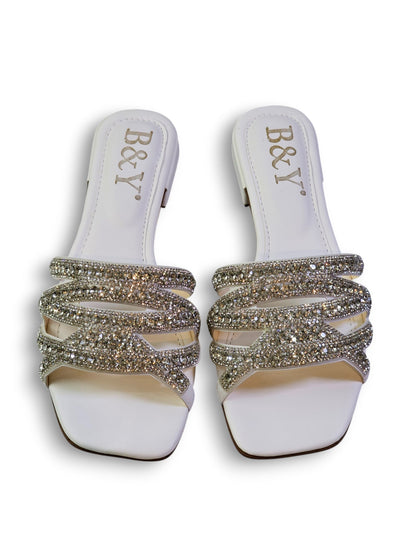 Flame White Low Heel Slip-on Sandal