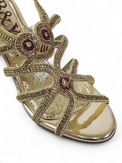 Cloud Golden Mid Heel Sandal