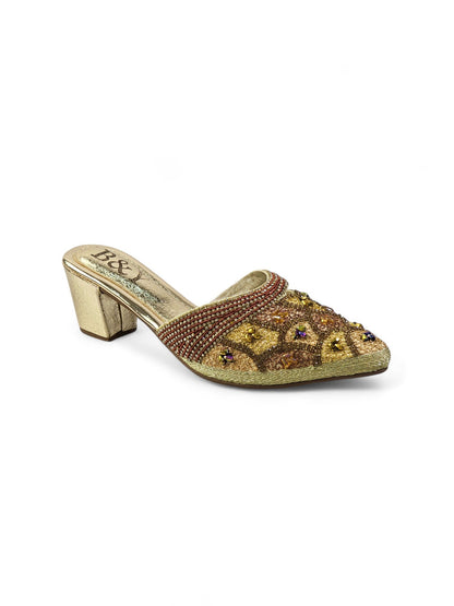 Zamirae Golden Mid Heel Mule