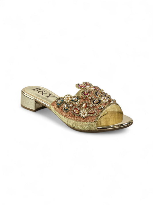 Eloura Golden Block Heel Slip-on Sandal