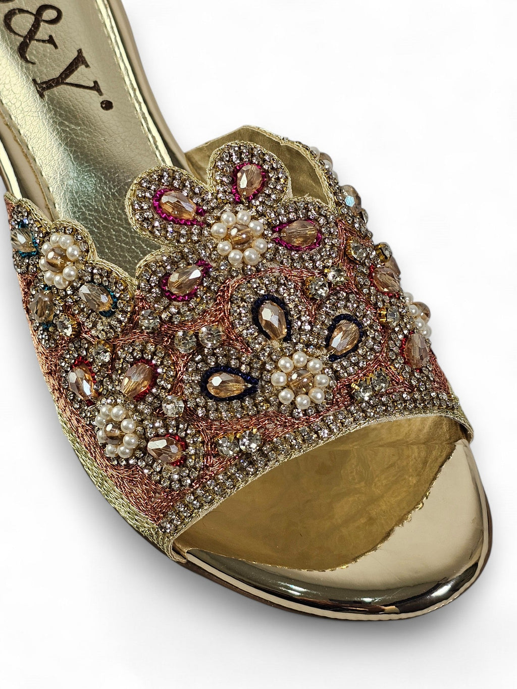 Eloura Golden Block Heel Slip On Sandal