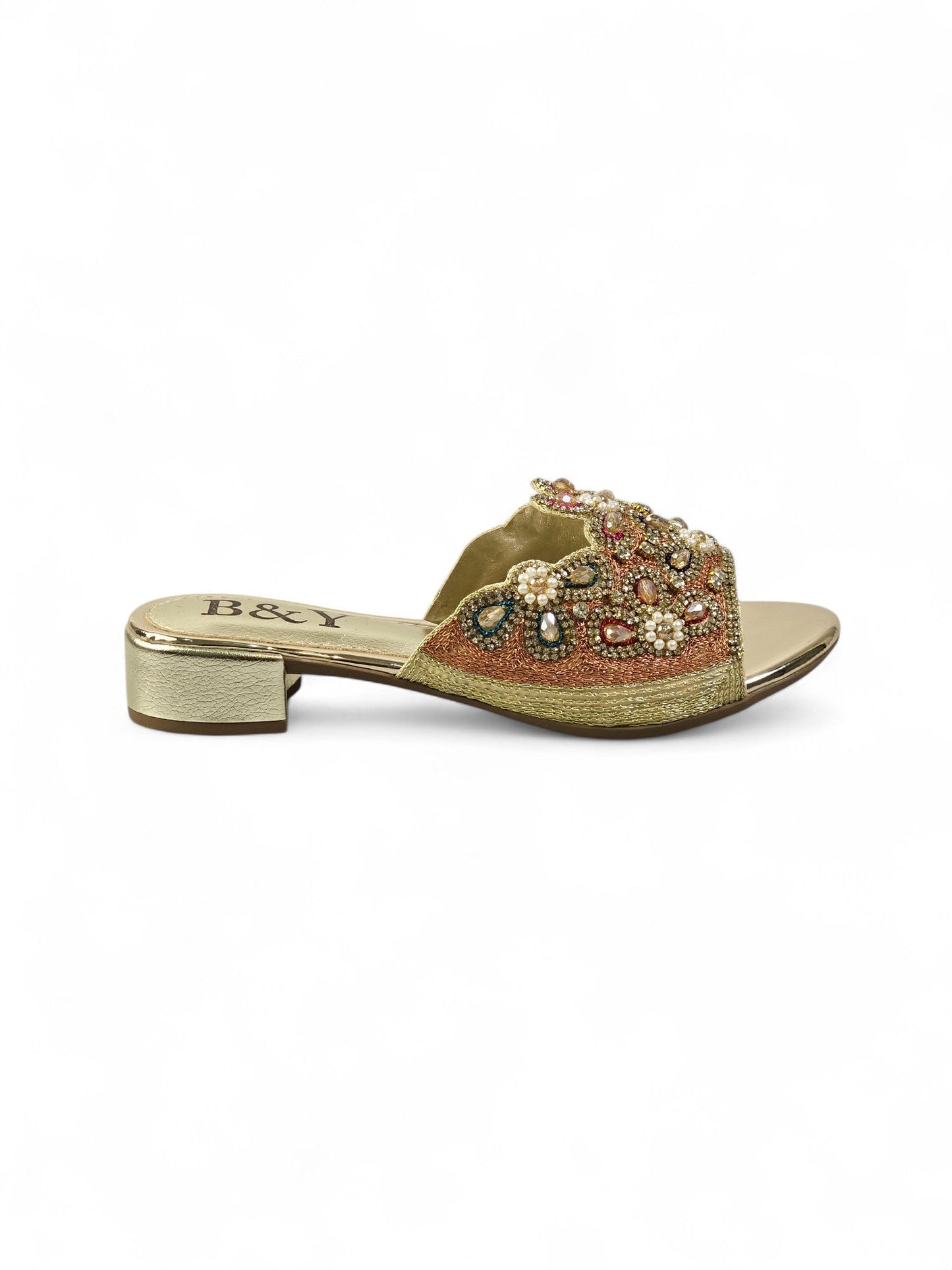 Eloura Golden Block Heel Slip-on Sandal
