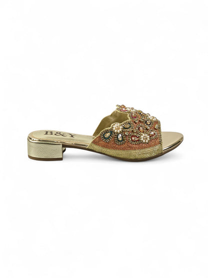 Eloura Golden Block Heel Slip-on Sandal