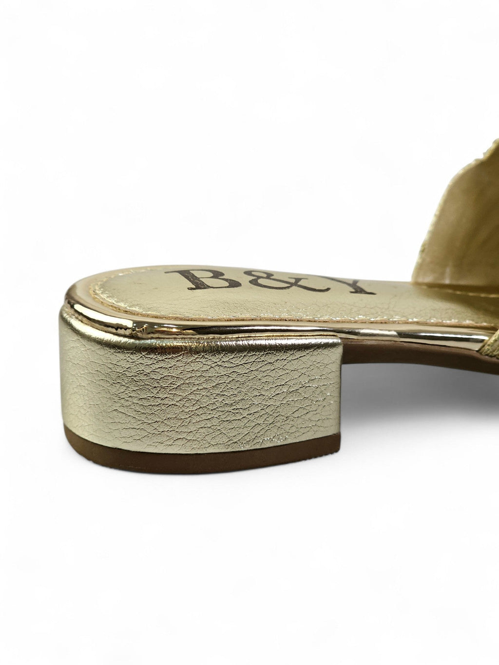 Eloura Golden Block Heel Slip On Sandal