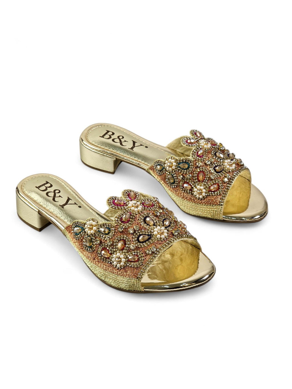 Eloura Golden Block Heel Slip On Sandal