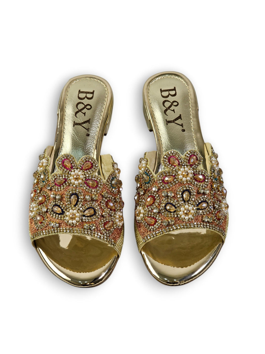 Eloura Golden Block Heel Slip On Sandal