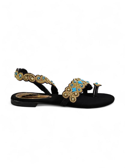 Orvella Black Flat Sandal