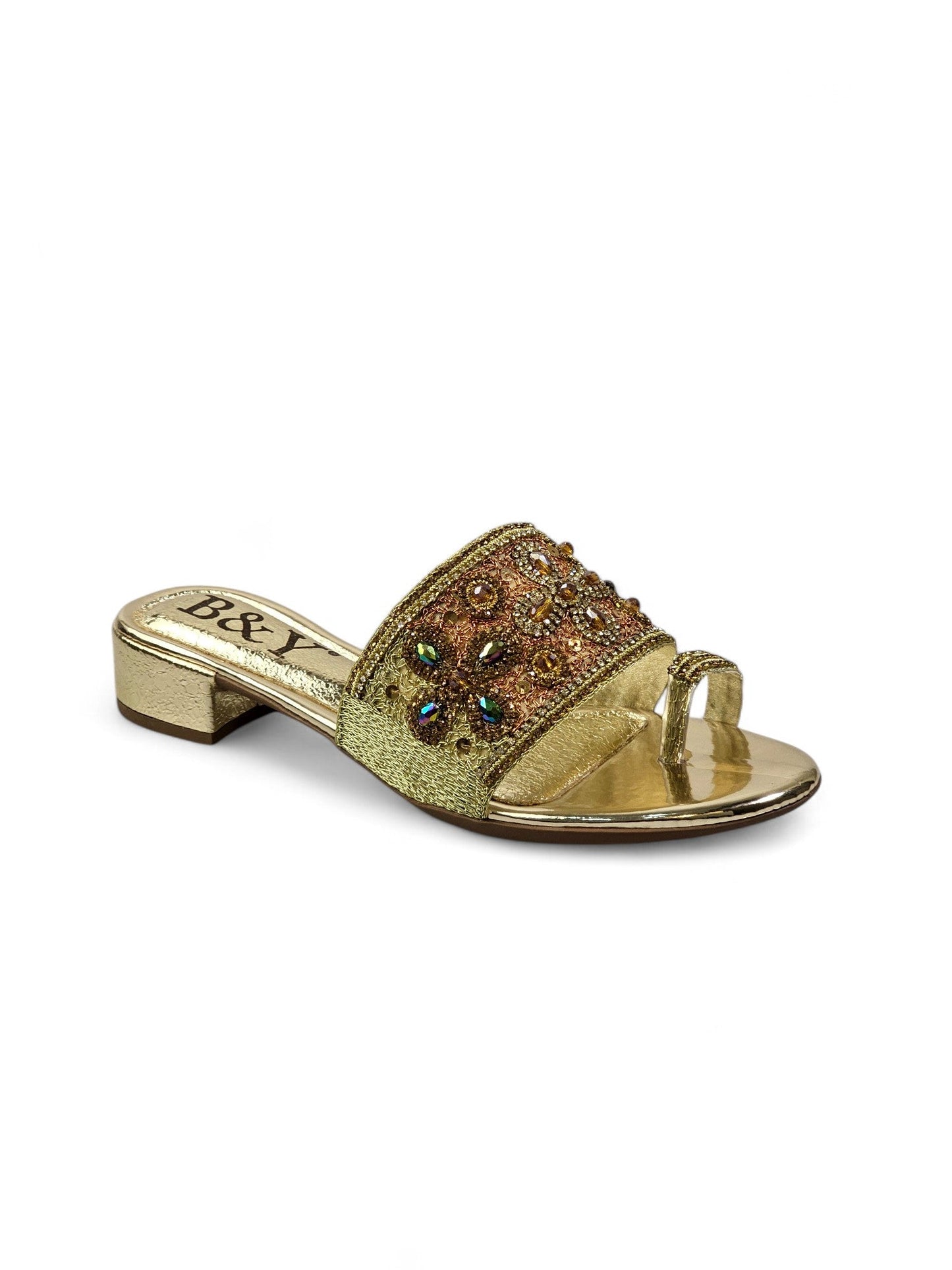 Wisp Golden Block Heel Slip-on Sandal